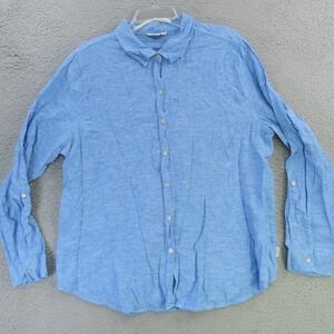 Faherty Shirt Womens XL Blue Solid Long Sleeve Button Up Linen